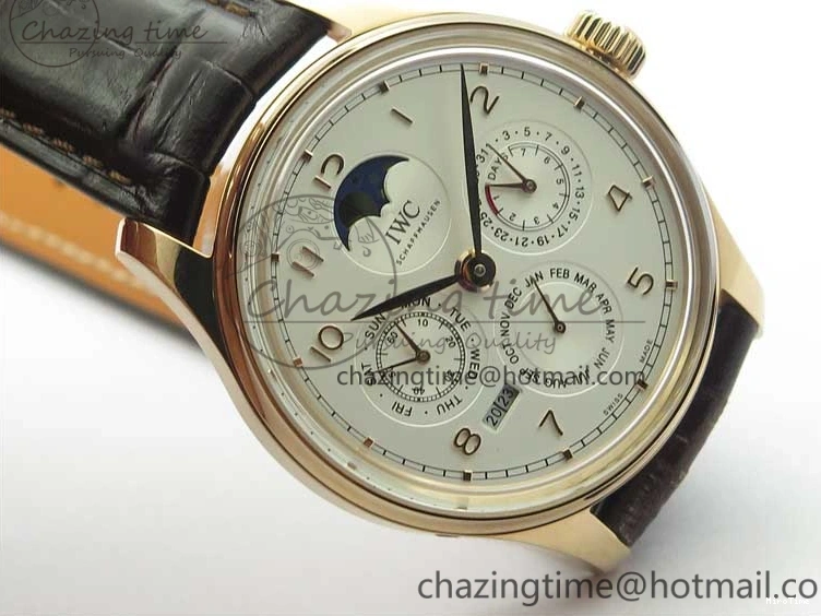MIROTIME 0218 Compact Portugieser Perpetual Calendar IW503302 RG V9F 1:1 Best Edition White Dial on Brown Leather Strap A 7113